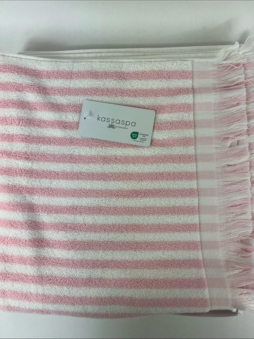 Kassaspa Pink & White Striped Turkish Bath Towel Soft Cotton Plush 1 Pc NEW